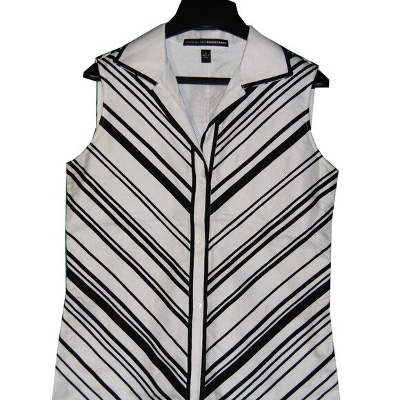 Linda Allard Ellen Tracy Button-Up Sleeveless Black/White Shirt, Size 6 - Picture 1 of 9